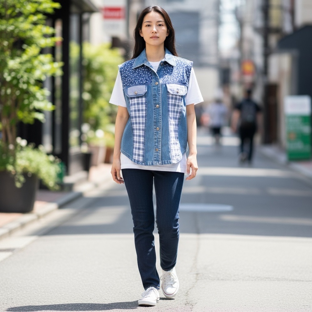 Vintage Shelly & Arnold Jean Denim Patchwork Vest Medium